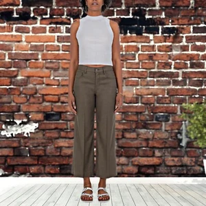 Level 99 Damen Cropped High-Rise Hose weites Bein Caprihose Leinen oliv - Bild 1 von 11