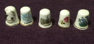 FIVE BONE CHINA THIMBLES VARIOUS THEMES/DESIGNS - Picture 1 of 3