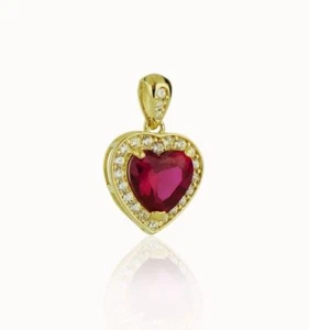 14k Yellow Gold CZ Halo Heart Pendant - Picture 1 of 24
