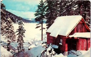 Vintage Postcard The Shining White of Snow Mountains Lake & Cabin Fairyland - Picture 1 of 2