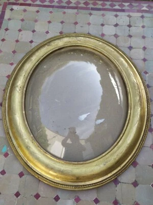 Grand Cadre Ovale Doré à la Feuille d'or  Verre  Bombé d'Origine XIXeme  Ancien - Photo 1/4