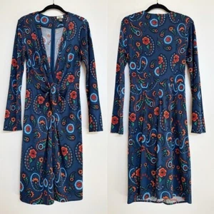 Issa London 100% Silk Plunging Deep V Long Sleeve Paisley Print Dress US 6 - Picture 1 of 8