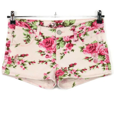 Vanilla Star Womens Jean Shorts Size 5 Floral Pink Green Stretch Distressed - Image 1 of 4