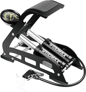 Doppelfass Fußpumpe Doppelzylinder Fahrradpumpe Fahrrad Standpumpe tragbar Fahrrad - Bild 1 von 8