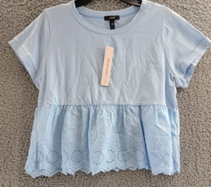 AQUA Scalloped Peplum Tee Women's M Baby Blue Round Neck Short Sleeve Pullover - Picture 1 of 15