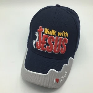 "Walk With Jesus" Embroidered Baseball Cap With "I ❤️ Jesus" Brim & Back - Picture 1 of 9