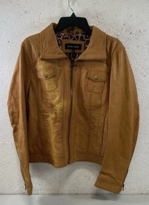 Chaqueta de cuero suave genuino marrón óxido vintage remache negro WMN XL ¡Ver fotos!!! Foto 1 de 4