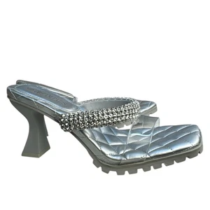 Dreampairs elegante silberne Damen-Sandalen Strass gesteppter Absatz Größe 8,5 - Bild 1 von 5