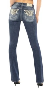 JEANS DONNA MISS ME METALLIZZATO FLOREALE VITA MEDIA BOOTCUT TG 30X32 NUOVO CON ETICHETTE - Foto 1 di 9