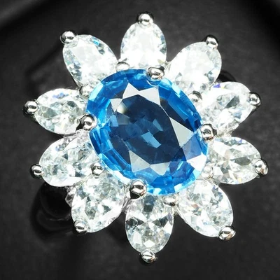 Luscious anéis de ouro branco prata esterlina 925 topázio azul suíço 2,10 ct tamanho 6,25 - Imagem 1 de 4