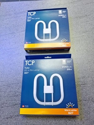 2 X  TCP 2D 4 PIN 28W COMPACT FLUORESCENT LAMP / BULB, CFL 2050 LUMEN WARM WHITE - Image 1 of 3