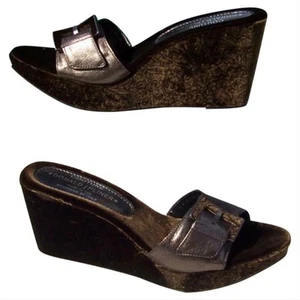 Donald Pliner Pewter Metallic Leather Wedge Platform Shoe Velvet $250 NIB - Picture 1 of 3