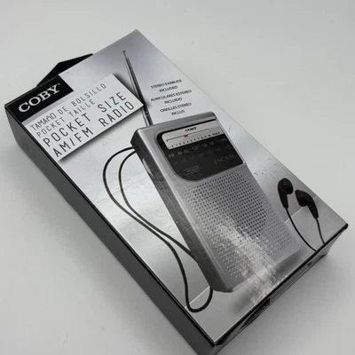 Coby Portable Radio AM/FM CR-203-SLV Pocket Battery Powered Indoor Outdoor Works - Image 1 of 4