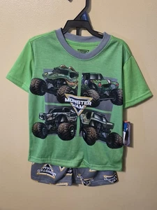 Nuevo Conjunto de Pijama Monster Jam 2 Piezas Top Pantalones Cortos Talla XS 4/5 Verde Gris - Imagen 1 de 5