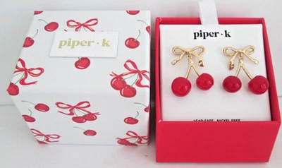 Piper K NIB CHERRY Lucite Gold Tone Nickel Free Drop Earrings 1.5" - Image 1 of 4