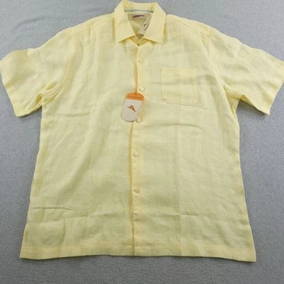 Camisa Tommy Bahama Para Hombres XL Amarillo Claro Monte Carlo S/S Lino Manga Corta Campamento Foto 1 de 4