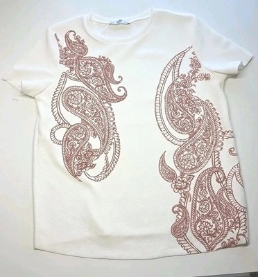 Zara 白色上衣带红色佩斯利海娜印花纹理女式 S 码 — 第 1/4 张图片