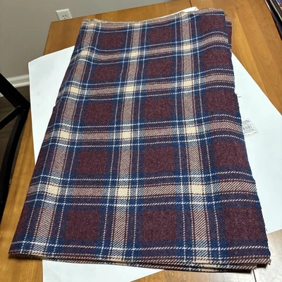 New Fabric Heavy Wool Tartan Plaid 2 Yards X 56 inch Wide Blue Burgundy Tan - Image 1 of 4