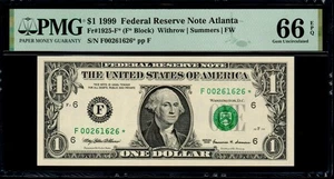 1999 $1 ATLANTA STAR NOTE PMG 66 EPQ 640K Print Run Fr 1925-F* Gem Uncirculated - Picture 1 of 2