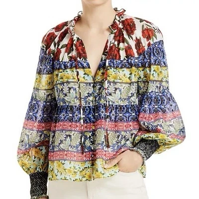 Blusa bohemia estampada floral Alice + Olivia Marlyn talla L Foto 1 de 4