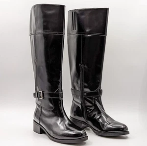 Jeffrey Campbell Black Patent Leather Tall Riding Boots Size 6 Equestrian Look - Picture 1 of 11