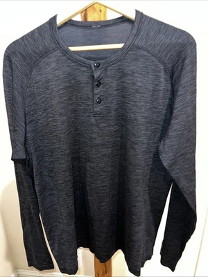Camisa Lululemon Henley Manga Larga Negra Gris Ropa Activa Para Hombres Capa Base Grande Foto 1 de 4