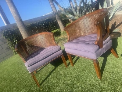 Juego de 2 sillones vintage de mimbre y ratán con brazo de caña moderna de mediados de siglo Foto 1 de 4