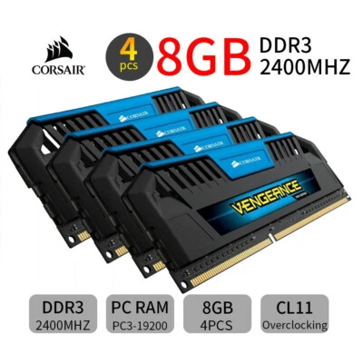 Corsair VENGEANCE Pro 32GB 4x 8GB DDR3 OC 2400MHz PC3-19200U Memory RAM Blue AB - Image 1 of 4