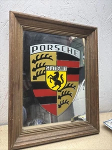 VINTAGE PORSCHE STUTTGART MIRROR RARE DEEPDISH WOOD FRAME - Picture 1 of 19