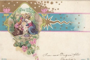 CARTOLINA *82 AUGURI-FESTE BUON ANNO REGALI AMORE FELICITA NEVE VIAGGIATA 1905 - Imagen 1 de 2