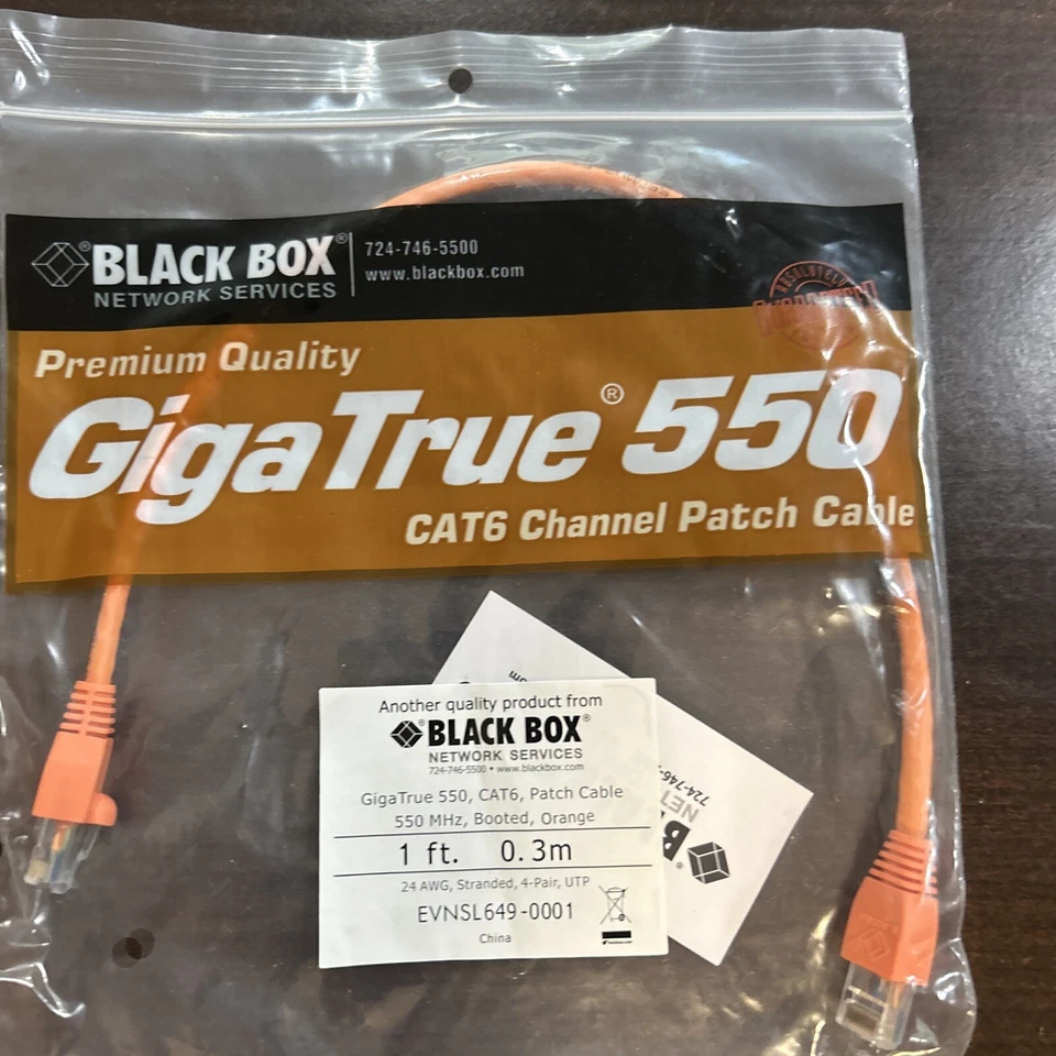 Lot Of 25 Black Box Premium Quality GigaTrue 550 CAT6 Patch Cable - 1ft 550MHz - Image 1 of 2