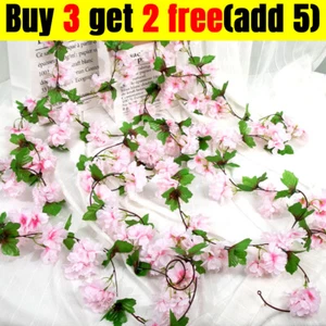 Artificial Cherry Rattan Fake Flower Hanging Garland Blossom Home Decor Wedding - Picture 1 of 17