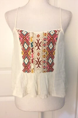Ecote Rhapsody White Embroidered Strappy Tank Top Hippy Size XS - Image 1 of 4