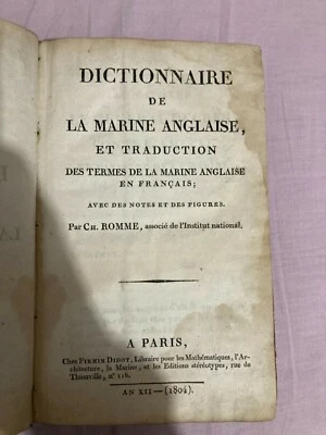 DICTIONNAIRE DE LA MARINE ANGLAISE CH. ROMME 1804 TOME 1 - Photo 1/4