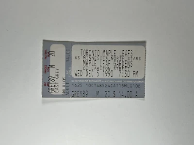 12-5-1990 Minnesota North Stars @ Toronto Maple Leafs NHL Hockey Ticket - Image 1 of 2