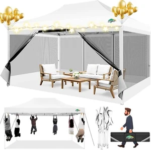 Faltpavillon 3x4,5 Wasserdicht Pop Up Partyzelt Faltbar mit 4 Netz-Seitenwänden - Bild 1 von 8