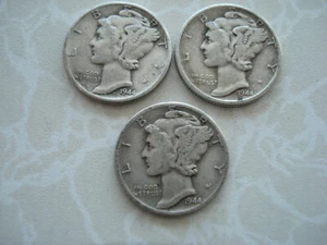 MENGE 3 WW-2 SILBER QUECKSILBER-DIMES, ALLE VOLLSTÄNDIGEN DATEN, 1944 P.D&S M-50 - Bild 1 von 2