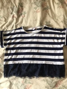 M&co Kylie Blue White Stripe Lace Top Age 11-12. (ref01) - Picture 1 of 4