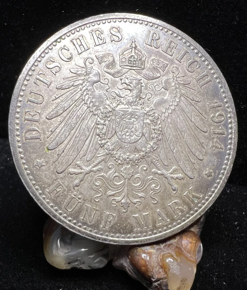 1914 E Germany Saxony 5 Mark - Friedrich August III - Nice Toning - World SIlver - Image 1 of 2