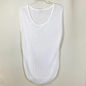 Ann Taylor Loft Bathing Suit Cover Women's Size L White Knit Sleeveless Mesh - Picture 1 of 5