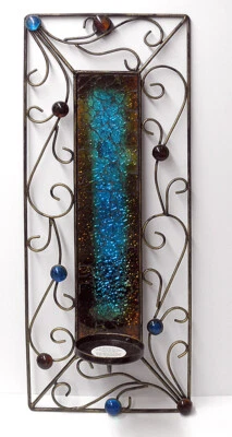 Pier 1 Wall Sconce Candle Holder Wall Mount Faux Stained Glass & Metal - Image 1 of 4