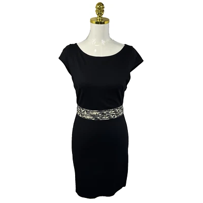 NEW $368 Alice + Olivia Black Cap Sleeve Midi Sheath Dress 8 Designer Preppy - Image 1 of 4