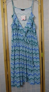 NWT Shiela Rose Blue Chevron Sleeveless Ruffle Rayon/Spandex Dress Women's L - Picture 1 of 4