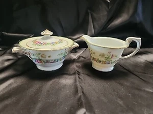 Porcelain Union Czechoslovakia Cream And Sugar W/lid  Springtime  - Picture 1 of 10