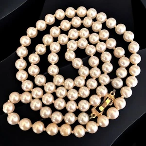 Glass Pearl Vintage Necklace Faux Pearl Beaded 28” Gold Tone Clasp Jewelry - Picture 1 of 9