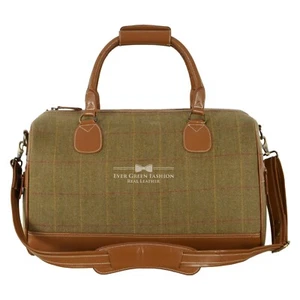 HOLDALL Weekend Bag Tweed Fabric Leather Detailing Bag Duffel Travel Gym Bag - Picture 1 of 8
