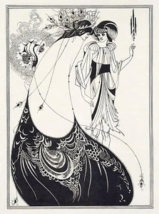 AUBREY BEARDSLEY THE PEACOCK SKIRT DRAWING GICLEE PRINT FINE CANVAS - Picture 1 of 4