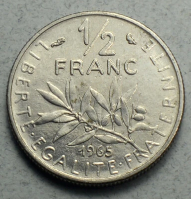 Moeda França 1/2 franco 1965 KM#931.1 Europa - Imagem 1 de 2