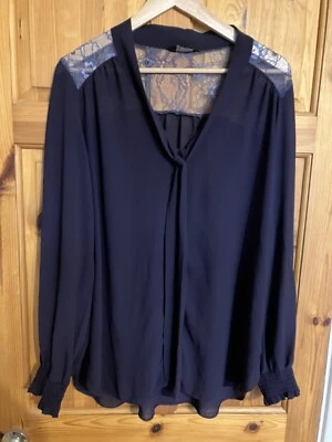 Dorothy Perkins Waist Length Shirt Purple Size UK 20 Pussybow And Lace Yoke - Image 1 of 4
