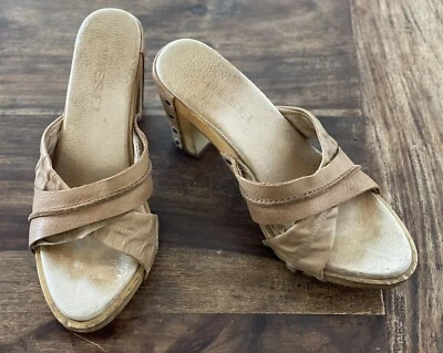 Diesel Zapatos Dama Talla 4.5, Ancho EU 37.5 Cuero y Madera Tacón Bloque Sandalias Beige Foto 1 de 4